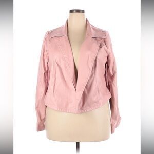 FASHION TO FIGURE Size 2X Pink Faux Leather Jacket Cropped Barbie Fall Plus Size